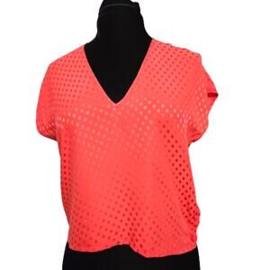 Vintage Lillie Rubin Silk Tonal Polka Dot Orange V Neck Short Sleeve Top Size 10